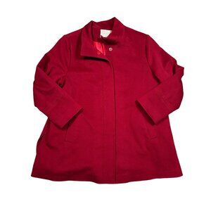 Fleurette Placket Front Wool Winter Coat Deep Red Made in USA Plus Size 22